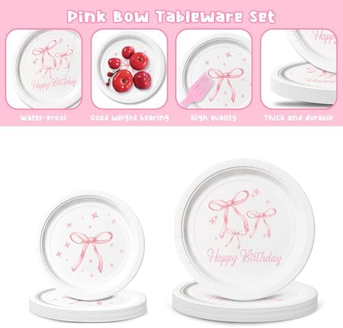 Pink Bow Birthday Party Tableware Set 96Pcs
