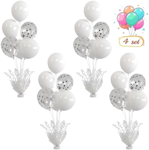 4 Set White Balloon Centerpieces with Stand Kit