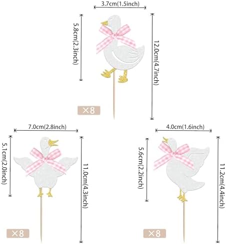 24 PCS Pink Bow Silly Goose Cupcake Toppers