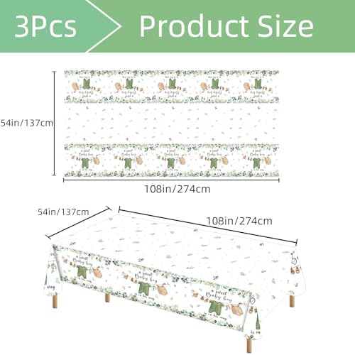 3PCS Waterproof Greenery Baby Shower Tablecloth for Gender Reveal Party