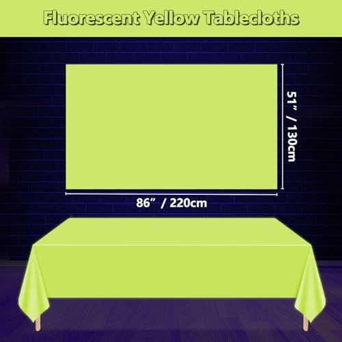 Neon Table Cloths 4 Pcs Yellow Glow in the Dark for Parties