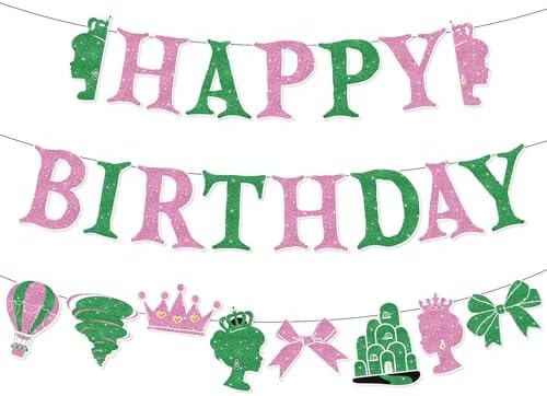 Witch Birthday Banner Pink Green Princess Theme Party Decor