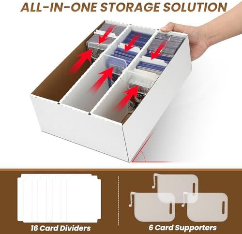 Trading Card Storage Box 2100 Count 3 Row With Sleeves and Dividers
