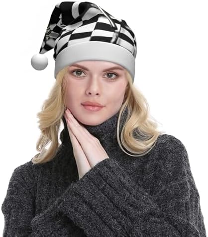 QINZHENG Checkered Flags Santa Hat Personalized Christmas Headwear