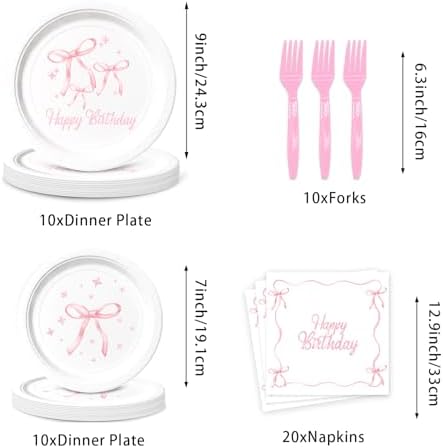 Pink Bow Birthday Party Tableware Set 96Pcs