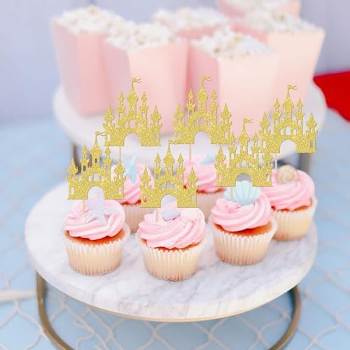 24 pcs Princess Castle Cupcake Toppers Gold