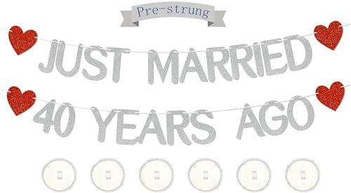 Just Married 40 Years Ago Glitter Banner with Adhesive Hooks