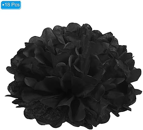 PATIKIL 10 Inch Black Tissue Pom Pom Flowers 18 Pack