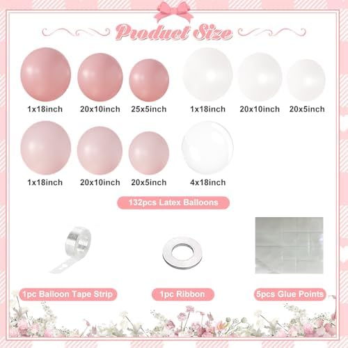 Pink Balloon Arch Kit 132 Pcs DIY Decor