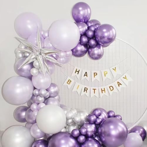 FunHot 60Pcs 12 Inch Metallic Silver and Purple Balloons Set