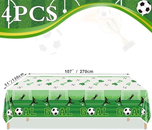 4 Pack Soccer Party Tablecloths - 51x106 Inches Disposable Cover