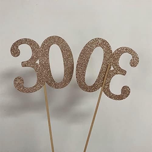 10-Pack Double Sided Glitter Rose Gold 30th Birthday Centerpiece Sticks