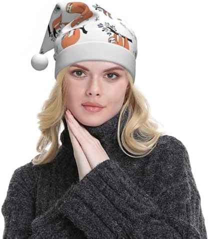 QinZheng Brown Sloth Print Santa Hat for Women