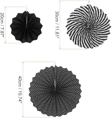 MECCANIXITY 6Pc Hanging Paper Fans Decor Set Black White