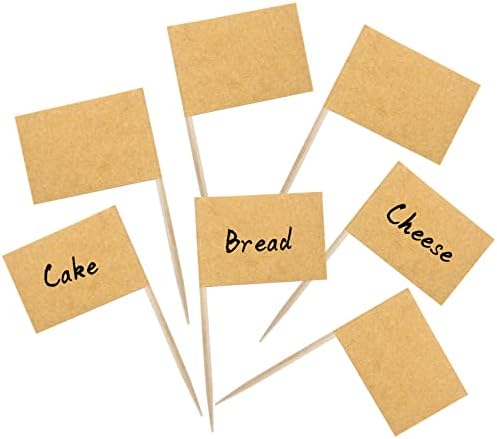 BLUE TOP 100 Pcs Blank Kraft Flag Toothpick Cupcake Toppers