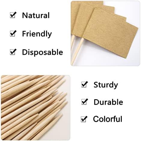 BLUE TOP 100 Pcs Blank Kraft Flag Toothpick Cupcake Toppers