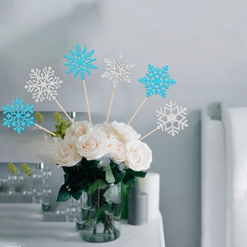 12 PCS Frozen Snowflake Centerpiece Sticks for Winter Wonderland Parties