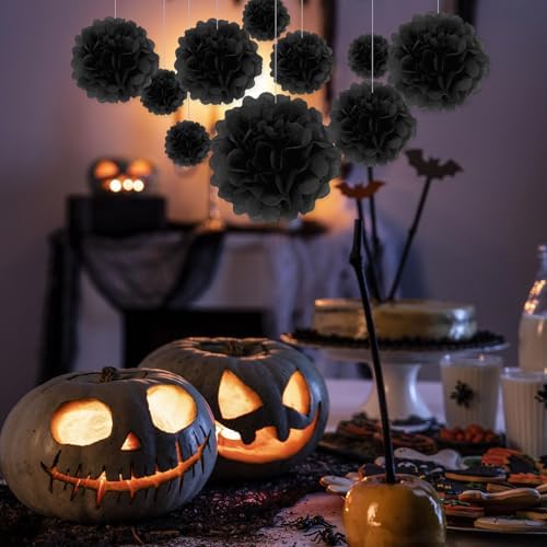 Black Tissue Paper Pom Poms 20 Piece Set for Events