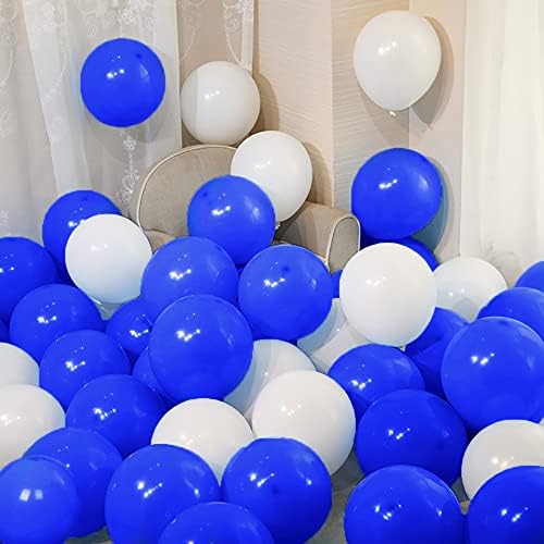 100pcs Royal Blue and White 12 Inch Latex Balloons with Ribbon