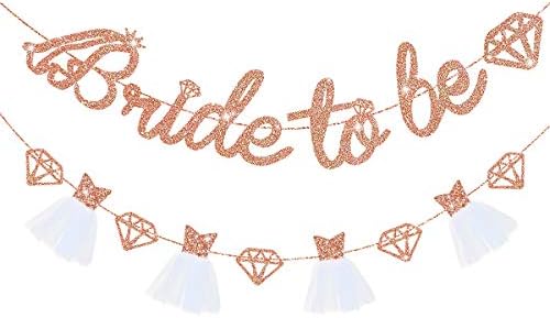 Pinkblume Rose Gold Bride to Be Banner Sign Double Sided Glitter Paper