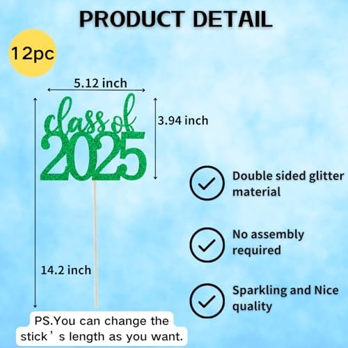 ALISSAR 12 Pack Double Sided 2025 Graduation Centerpiece Sticks
