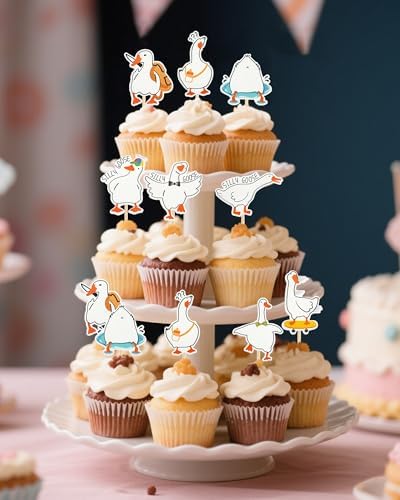 48 PCS Funny Goose Cupcake Toppers Animal Theme Party Decorations