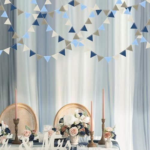 Dusty Blue Felt Hanging Triangle Bunting Banner for Baby Shower and Birthday