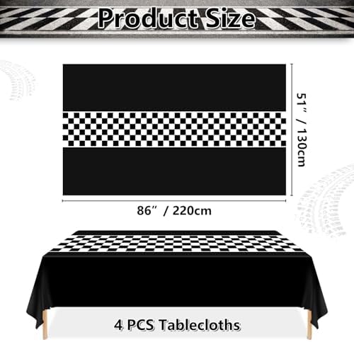 4 Pcs Racing Car Checkered Plastic Tablecloths for Birthday Parties