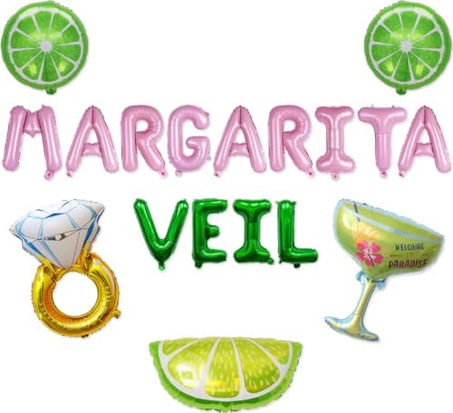Margaritaveil Balloon Banner with Diamond Ring and Margarita Glass