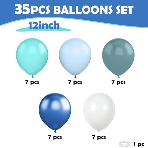 Ocean Themed Party Balloons 12 Inches Blue Green White Clear Metallic