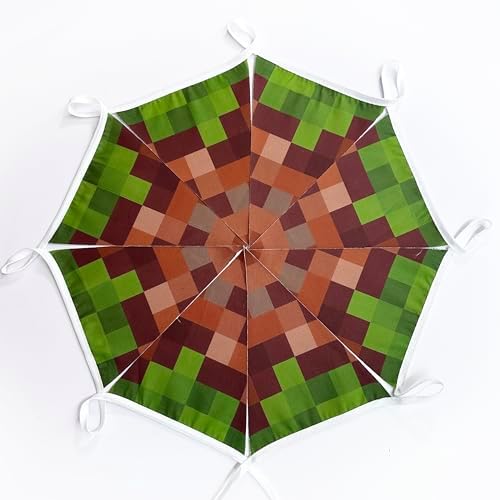 32ft Green Brown Pixel Miner Themed Banner Garland