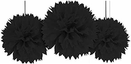 Fluffy Paper Pompoms Black 16 Inch 3 Ct