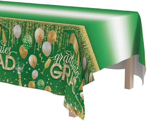 2025 Graduation Party Tablecover Kit - 2 Pcs Green Congrats Grad Tablecloths
