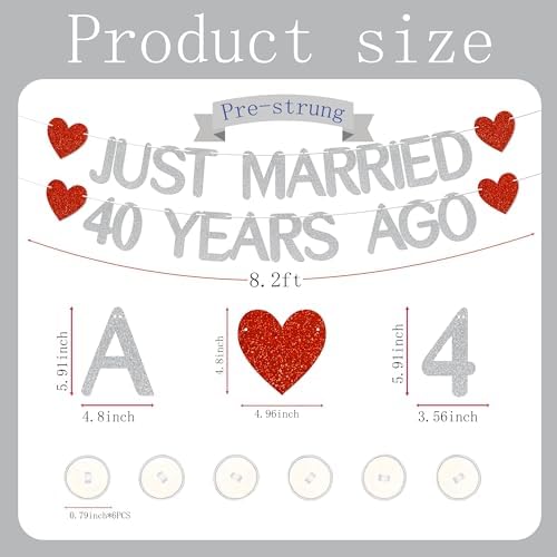 Just Married 40 Years Ago Glitter Banner with Adhesive Hooks