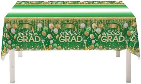 2025 Graduation Party Tablecover Kit - 2 Pcs Green Congrats Grad Tablecloths