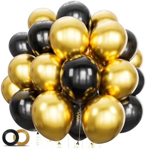 100pcs Black and Gold Balloons 12 Inch Metallic Party Decor