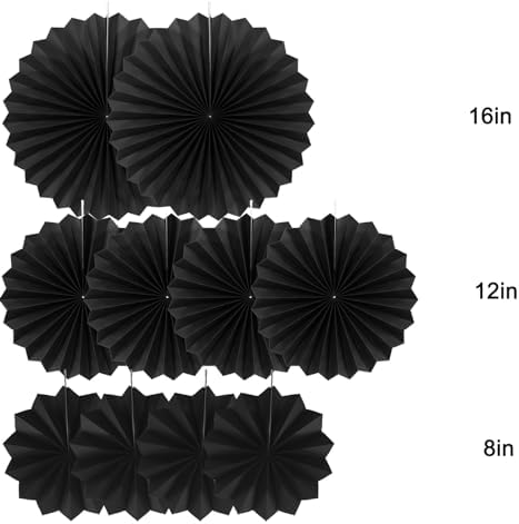 Black Hanging Party Fans Decorations Set of 10