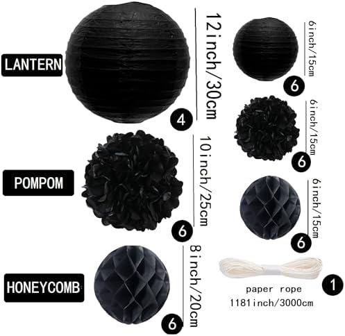 Wolhowltd Black Paper Decoration Set - 34 Pcs for Events
