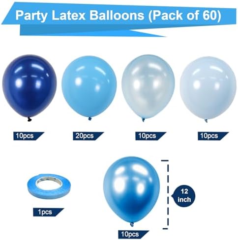 Bezente Blue Balloons Set 60pcs 12 Inch Decorations