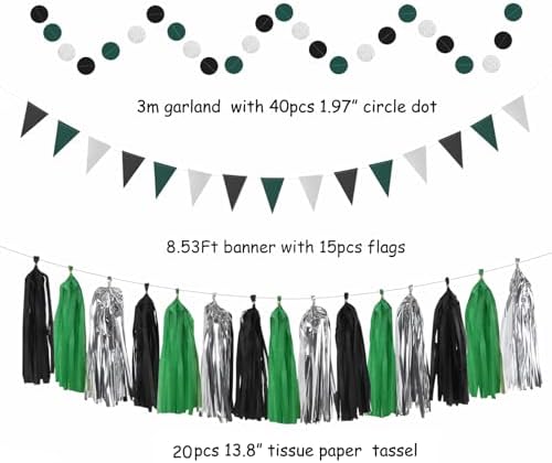 Hugtmr Black Green Silver Football Party Decorations 33pcs Set