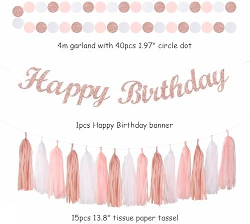 Rose Gold Pink White Birthday Decorations 31pcs