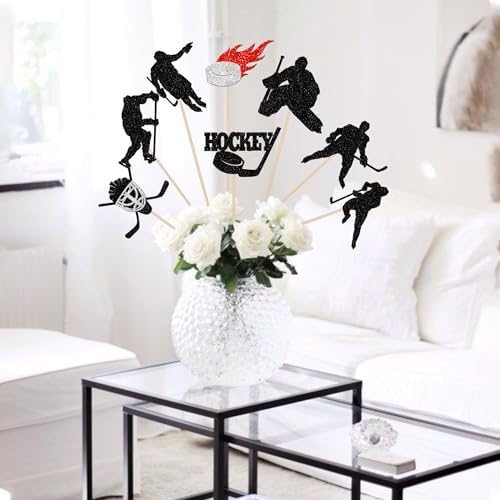 16PCS Hockey Centerpiece Sticks Black Glitter Decorations