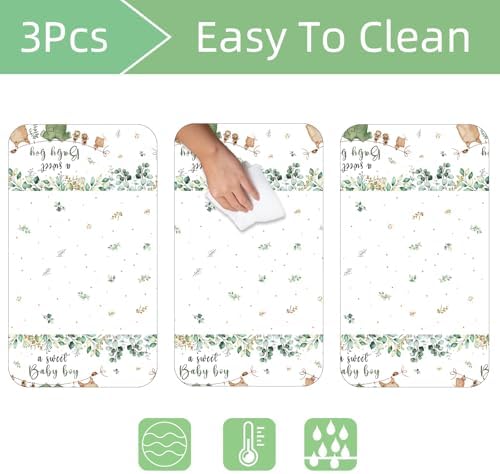 3PCS Waterproof Greenery Baby Shower Tablecloth for Gender Reveal Party