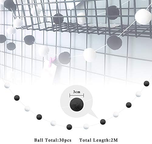 Black and White Felt Ball Garland 30mm 30 Balls 78in