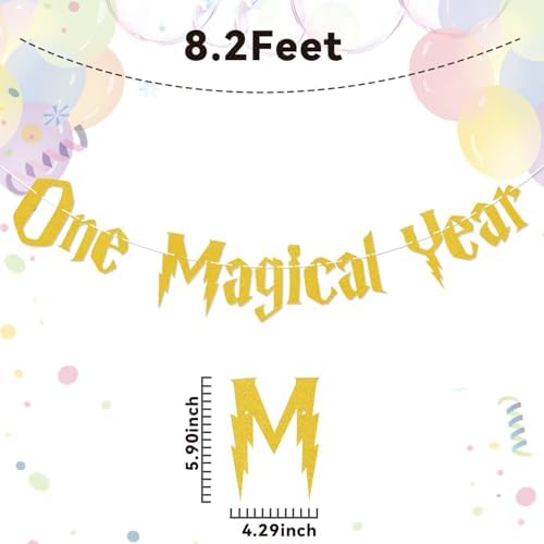 One Magical Year Banner - Wizard Birthday Decor Gold Glitter
