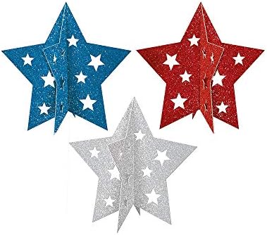 Amscan Patriotic Pride Glitter Paper Mini 3D Centerpieces 5 Inch 3 Pc