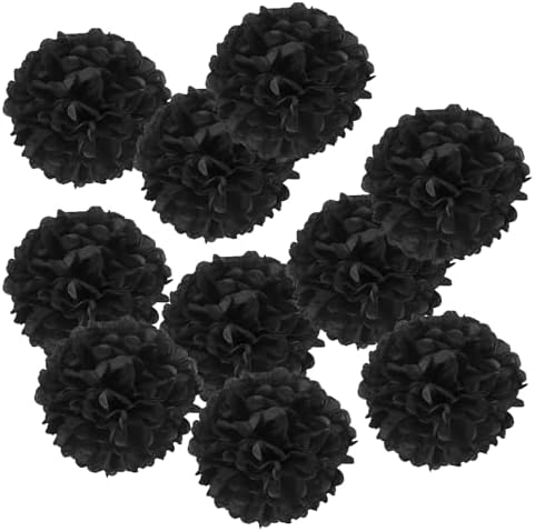 PATIKIL 8 Inch Black Tissue Pom Poms Flowers 10 Pack
