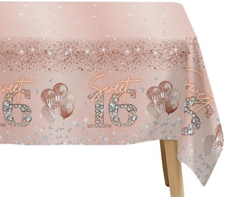 Rose Gold Sweet 16 Party Tablecloth 3 Pack