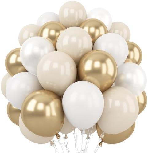 White and Gold 12-Inch Balloons for Parties