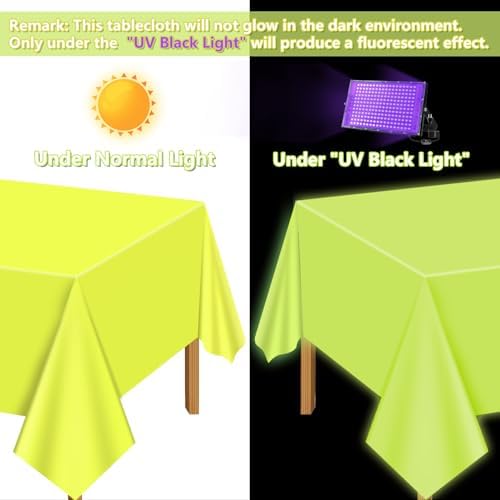 Neon Table Cloths 4 Pcs Yellow Glow in the Dark for Parties